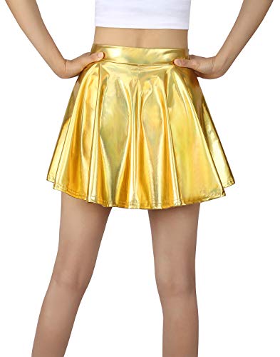 Image of HDE Girl's Metallic Skater Skort Dance Athletic Shiny Holographic Scooter Skirt