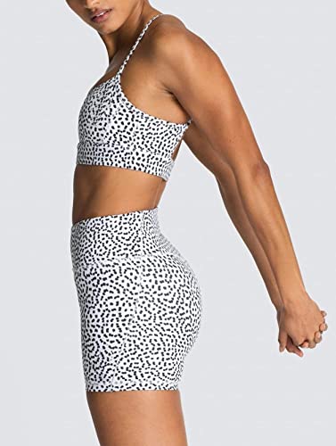 Iwemek Women 2 Piece Tracksuits Yoga Outfits Seamless Slim Fit High Waisted Yoga Leggings Shorts + Adjustable Strap Sport Bra Workout Sets Exercise Running Gym Clothes White Polka Dots Medium #TOP2