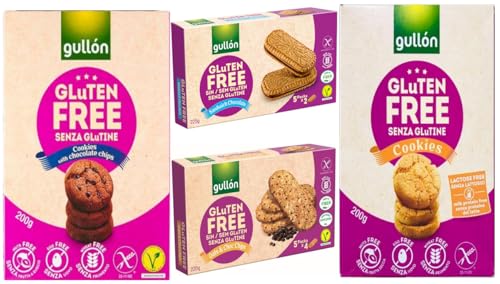 Gullon - Galletas de lujo sin gluten, mezcla de sabores, caja de selección de paquetes múltiples, doble chispas de chocolate, crema de sándwich, avena y cacao y mini galletas, sin lactosa, regalo