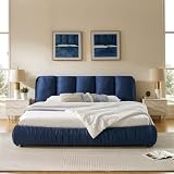 DEINPPA King Size Luxury Bed Frame with Oversized Cloud Headboard, Modern Platform Bed Frame for Bedroom Apartment, Easy Assembly-Dark Blue