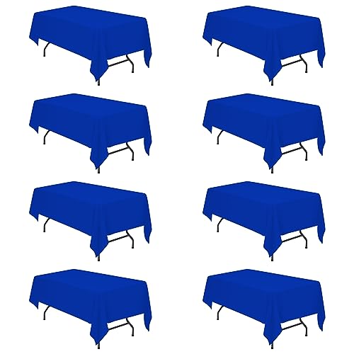 Image of BRILLMAX 8 Pack Royal Blue Tablecloths 60x102 Inch for 6ft Rectangle Tables | 150 GSM Polyester Fabric, 15 inch Standard Drop, Water, Stain & Wrinkle Resistant Cloth Cover for Wedding Reception Banquet Party