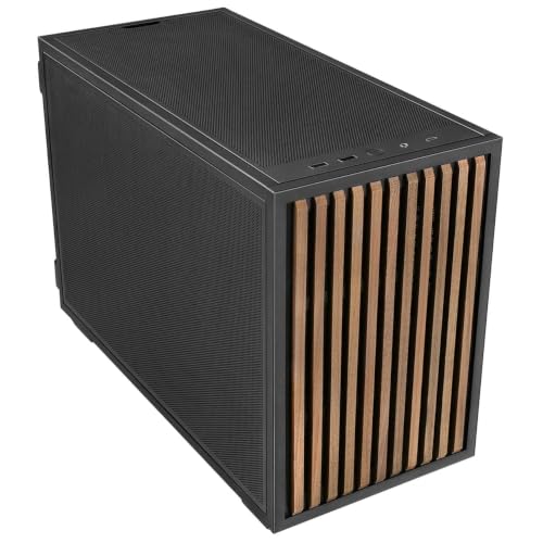 Image of LIAN LI B4 mATX Wood Black (B4X-WD) Compact 21.3L PC Case | Real Walnut Wood Front Panel | Co-Developed with DAN Cases | Supports M-ATX, 358mm 4-Slot GPU, 360mm AIO, 140mm ATX PSU | 2 Slim Fans