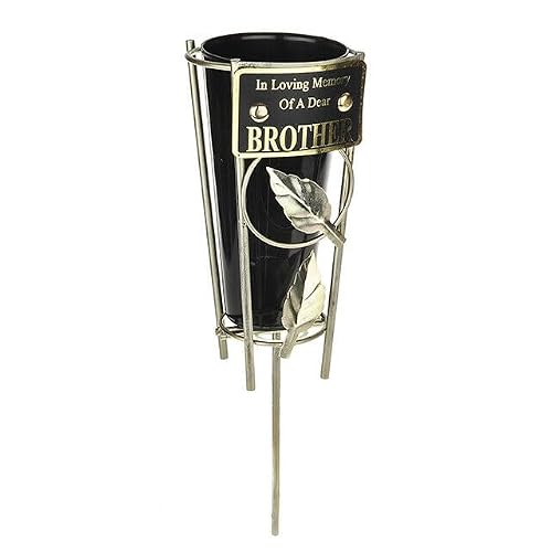 Direct Florist Supplies Black - In Loving Memory Memorial Metal Spike - Grave Pot Flower Vase Tribute Crematorium Loved One Relative Graveside (Brother)