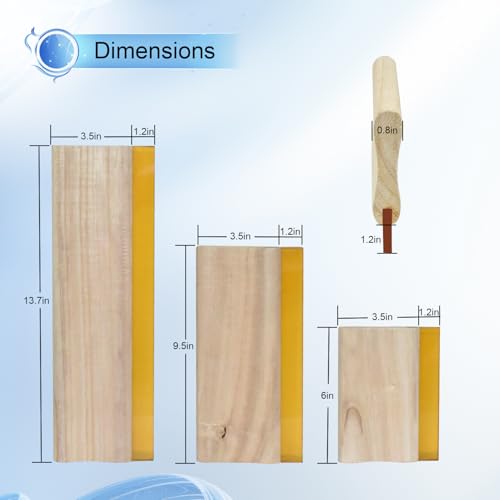 3 Pcs Rubber Screen Printing Squeegee, Wooden Ink printmaking Scraper 75 Durometer Silk Screen Printing Squeegee for Hand Printing Fabric Supplies(6 Inch / 9.5 Inch /13.7 Inch)