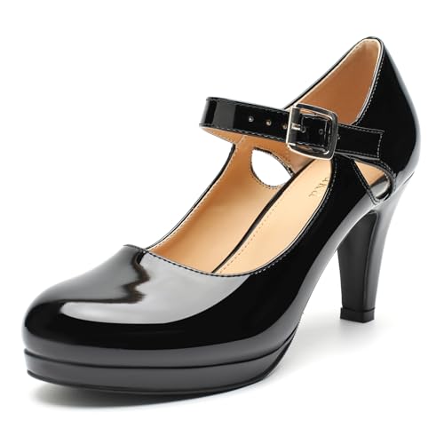 Women's Pumps Close Toe Classic High Heels Cutout Round Toe Retro Hollow Out Low Platform Mary Jane Dress Shoes