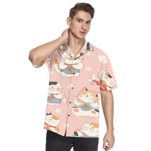 Chemise hawaïenne homme chat mignon apporte de la fraîcheur ludique en été