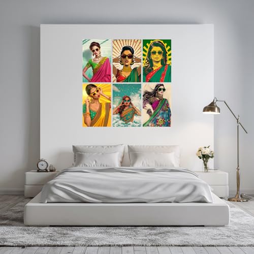 Image of SiddArtify Modern Pop Art Women in Sarees Print Set - Sticker - 8x12 Inch - Pack of 6 Wall Room Decoration art Poster Prints
