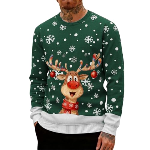 Herren Herbst/Winter Weihnachts-Rentier-Print Rundhals-Pullover...