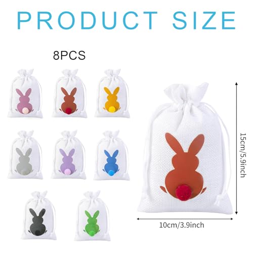 8 Stück Oster-Jutebeutel,Weiß Osterkörbchen,Osternester zum Befüllen,Geschenktüten Ostern,Osterhasen Taschen,Hasen-Jute-Geschenktüten mit Kordelzug,für Ostern Geburtstag Party Gastgeschenke,10 x 15 cm