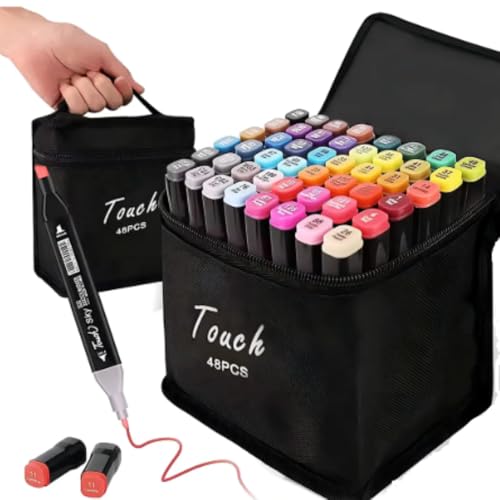 Canetas Coloridas Canetinhas Marcador TOUCH Kit Profissional Premium Desenho Conjunto 24,36,48,60,80,120 Cores Canetinha Colorida Ponta Dupla Permanente Colorir Escolar Artistico Duas Pontas (48)