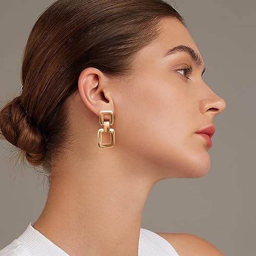 MUYAN Gold Silver Geometric Drop Dangle Earrings for Women Brushed Link Square Dangle Earrings Trendy Jewelry2