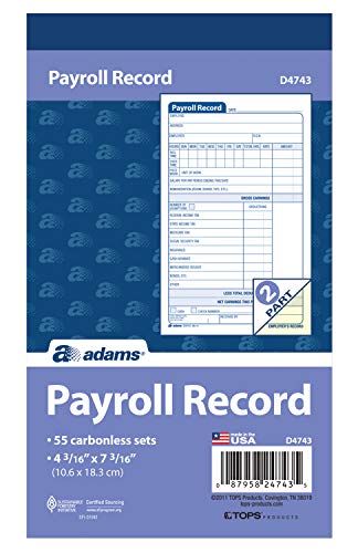 Adams Employee Payroll Record Book, 4.19 X 7.19 Inches, White And Canary, 2-Part, 55 Sets (D4743) #TOP1