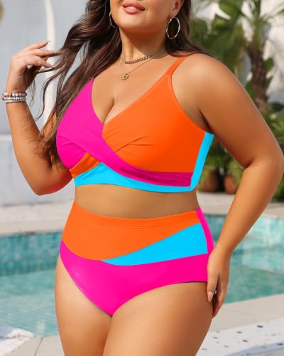 Image of Tempt Me Plus Size Two Piece Swimsuit - Women High Waisted Bikini Set Tummy Control Bathing Suits