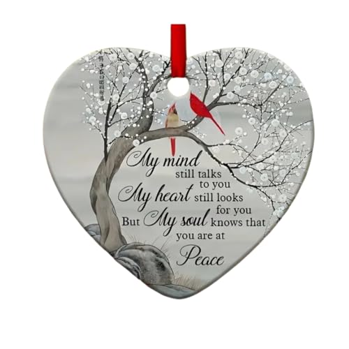 (1) Memorial Ornament Bereavement Heart Loss of Loved One Red Cardinal Message of Love My Mind Still Talks to You Keepsake Decoration Sympathy Grief Funeral Remembrance Gift Acrylic