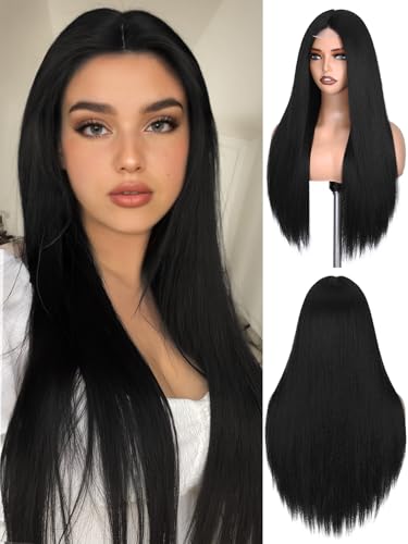 FAVE 26 Inches Black Wigs Straight Black Wig for...