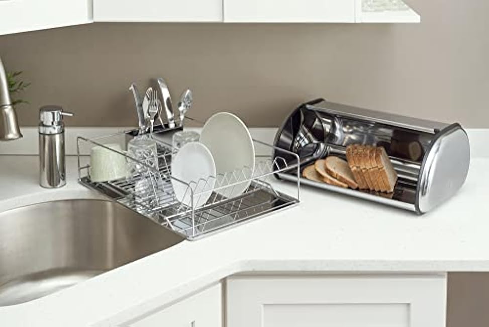Home Basics Chrome Dish Rack with Stainless Steel Tray