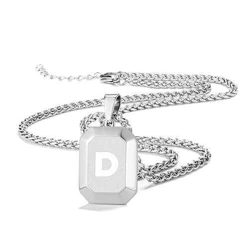 Chaîne de blé 50 cm avec plaque alphabet monogramme pour pendentif homme argenté