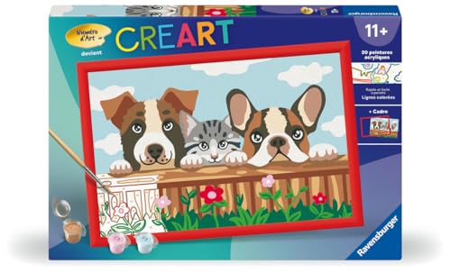 Ravensburger - CreArt Kids 31x21 cm - Numéro d'art - Chiens et Chat - Kit de Peinture par numéros - Dès 9 Ans - 25908 Ravensburger - CreArt Kids 31x21 cm - Numéro d'art - Chiens et Chat - Kit de Peinture par numéros - Dès 9 Ans - 25908