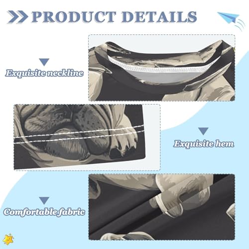 Boys Short Sleeve T-Shirts Bulldog Cute Animal Rashguard Kids Swim Shirts Sun UPF 50+3