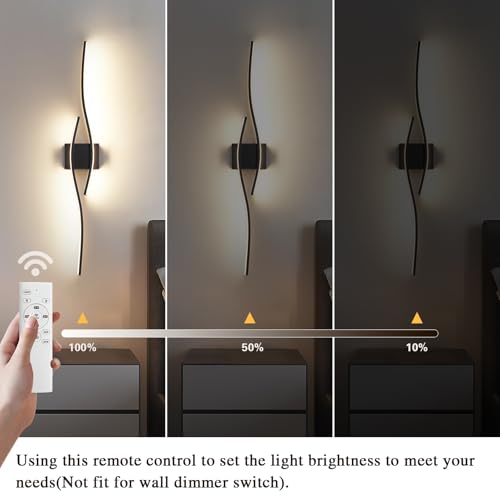 Image of Modern LED Vanity Light with Remote Control, Modern LED Bathroom Light Fixture, Bathroom Vanity Light Fixture Over Mirror, 39.4 inch Black Wall Sconce Lighting