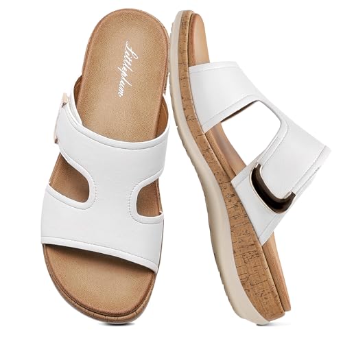 Littleplum Women's Arch Support Slides, White, Size 9