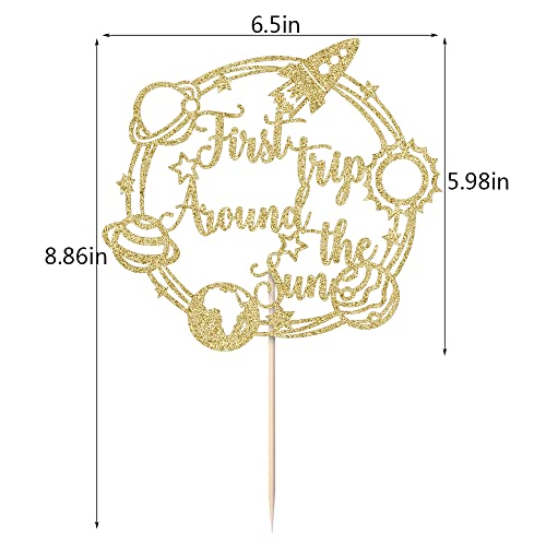 Auteby First Trip Around The Sun Cake Topper - Space Cake Topper For 1St Baby Birthday Party Decoration Supplies (Gold) #TOP1