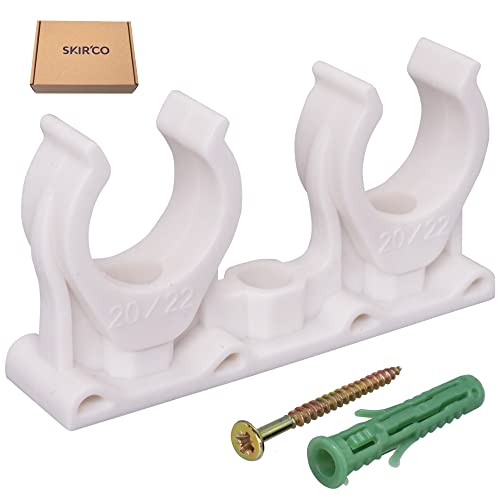 SKIR'CO (20 pcs) Double Pipe Clips, Plastic Clamps for 20-22 mm Pipes, U Type Pipe Clamp, Tubing White Clips, Hose Hangers - Image 2
