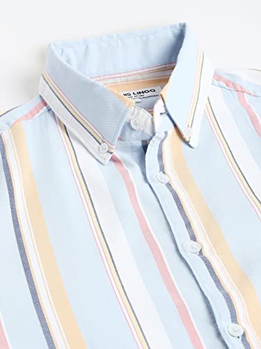Image of Dennis Lingo Men's Striped Slim Fit Oxford Cotton Casual Shirt with Button Down Collar & Full Sleeves