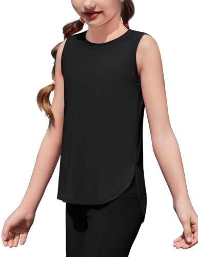 Image of Zaclotre Girls Athletic Tank Tops High-Low Hem Loose Fit Summer Top Kids Sleeveless Sport Shirts 5-14 Years