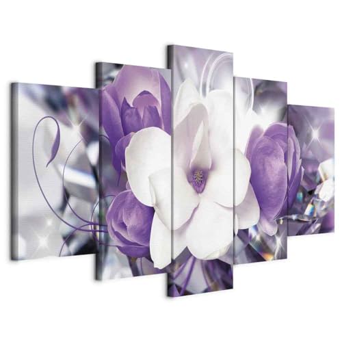 Impression sur toile colorée 150x75 cm de fleurs et cristaux violets
