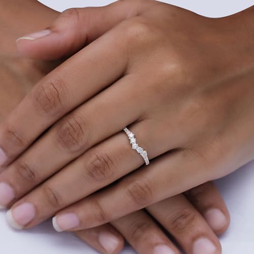 Wedding Bands for Women, 0.40 Carat (ctw) Round Shape Lab Grown Diamond Curved Chevron Wedding Band Ring In 14K Gold Over Sterling Silver Jewelry Gifts For Her3