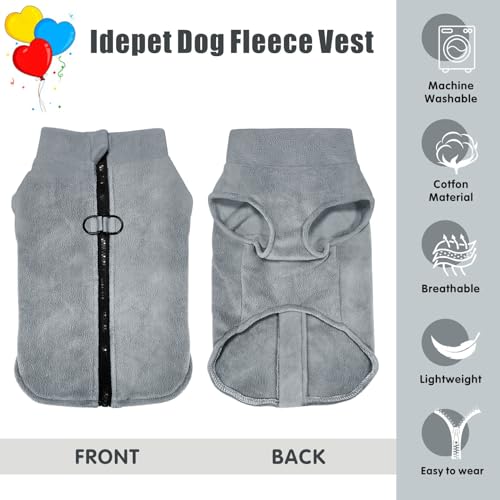 Idepet Hunde-Fleece-Weste, Pullover, mit Reißverschluss, Warmer Pullover, Hundejacke mit D-Ring-Leine, für den Winter, kaltes Wetter, Haustierpullover, Kleidung, Kapuzenpullover für kleine,