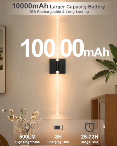 Image of iThird Wall Sconces Set of 2, Rechargeable Wireless Sconce(Bubble Crystal) | Battery Operated Wall Lights With Touch Remote, 4CCT Dimmable Wall Lamp For Bedroom, Living Room, Hallway. 31.7inch