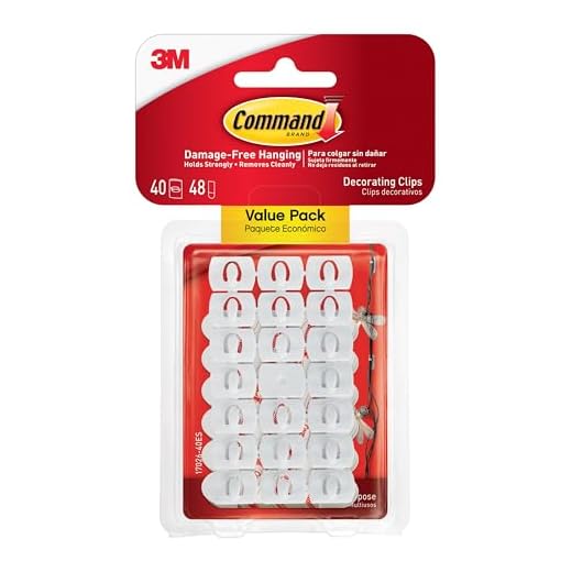 Command Decorating Clips, 40 Clips and 48 Strips, Damage-Free Hanging Light Clips with Adhesive Strips, No Tools Small Wall Clip for Hanging Lights and Cables for Back to School Decorations