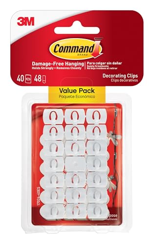Command Decorating Clips, 40 Clips and 48 Strips, Damage-Free Hanging Light Clips with Adhesive...