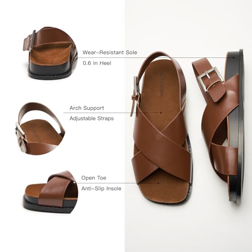 C.Paravano Women Sandals | Women's Slide Sandals | Comfortable Dressy Flat Sandals | Sandals with Arch Support | Adjustable Buckle Slip On3