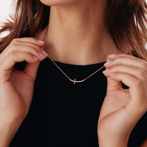 Gelin Tiny Cross Necklace 14K or 10K Solid Gold |Cross Pendant Necklace | 18 inch Gold Chain3