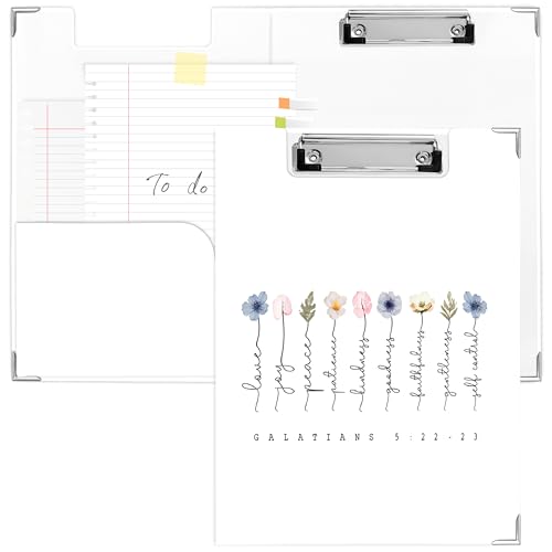 Fruit of The Spirit Christian Clipboard Folio with Storage Pocket for Office Classroom, Boho Floral Bible Verse Padfolio with Metal Clip for Nurses Students Women, 9.1x12.4 in