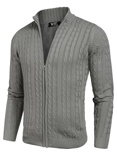 Image of TYSORT Men's Cotton Full Sleeve High Neck Full Zipper Sweater for Men, Cable Knitted Cardigan for Men