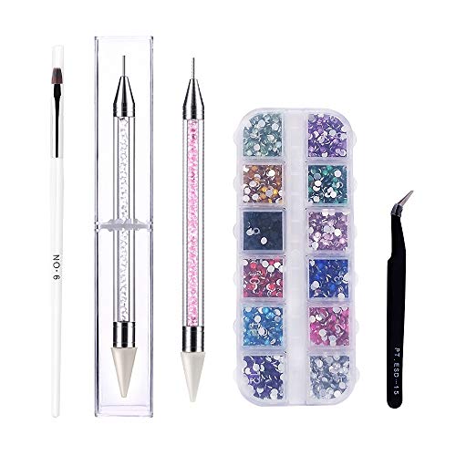 Nail Rhinestone Jewel Picker Dotting Pen Set 2 Color Pickup Pen with Brush Wax Pencil Picker Rhinestones Applicator Application Kit for Nail Art NATPLUS