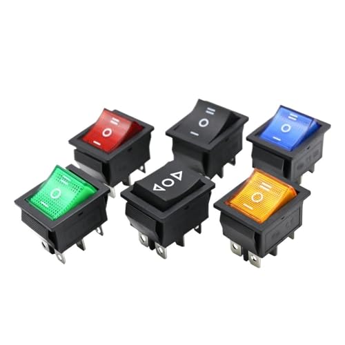 1pc DIY Rocker Switch Power Switch Boat 3 Position 6Pin Button Latching with Lamp Light KCD4 16A 250VAC/ 20A 125VAC On-Off-on(Blue)