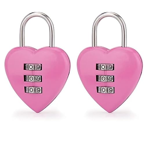 2 PCS Pink Love Heart Shape Combination Padlock for Girls Women, Mini 3-Digit Password Resettable Code Locker Lock for School Pink Combination Locks