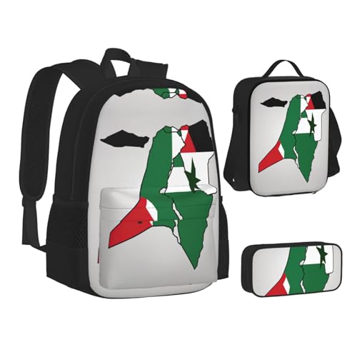 nanger State Of Palestine Flag Map Print 3-Piece Set Backpack, Lunch Bag And Pencil Case, For Travel, College, And Daily Use2