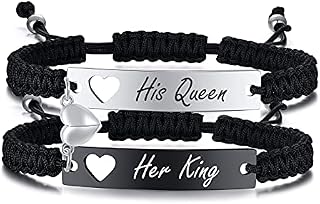 PJ JEWELLERY Magnetic Matching Bracelets for Couples - Personalised Stainless SteelBraided Rope Adjustable Mutual Attraction Couples Bracelets Distance Relationship Bracelet for Him and Her Soulmate