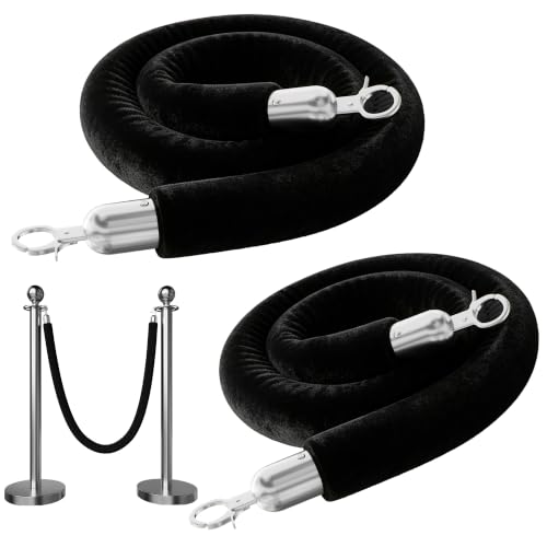 Image of 2PCS Black Velvet Stanchion Ropes 5 Ft Crowd Control Ropes Barrier with Silver Hooks for Party Supplies,Photobooth Accessories, Prom,Birthday,Business,Wedding, Museums