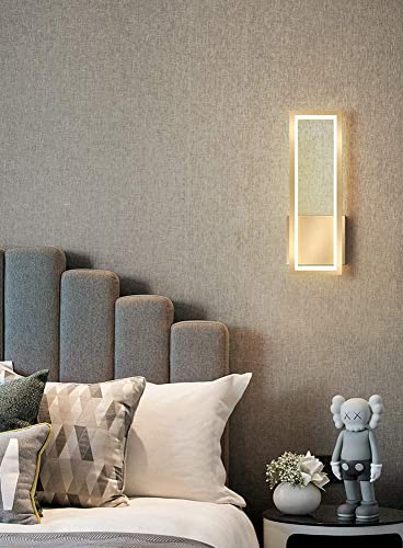 Aplique de pared LED regulable 16W rectángulo de hierro oro para iluminación de cabecera interior 4