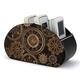 FodPand Supporto per telecomando in pelle con 5 scomparti porta telecomando TV, organizer per telecomandi Steampunk Steampunk ingranaggi orologio scatola portaoggetti per comodino, scrivania da