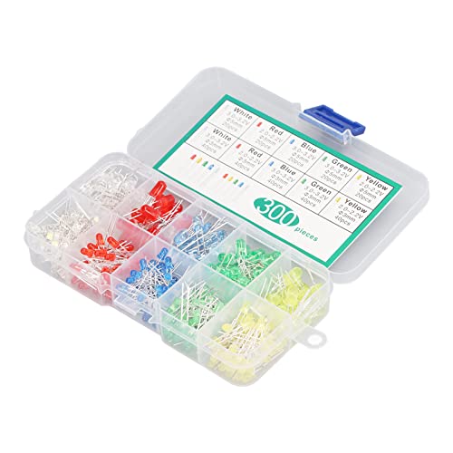 aqxreight 300PCS LED Light Emitting Diode 5 Colors 3mm 5mm Heat LED Circuit Assorted Kit for Industry