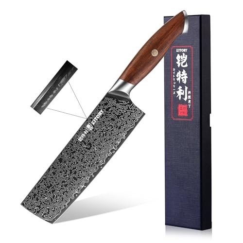 Kitory Kochmesser Nakiri Messer Damaskus Edelstahl 73 Lagen Küchenmesser Damastmesser 18 cm Klinge Aus 10Cr15CoMoV Stahl mit Griff aus rotem...