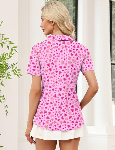 Image of LOMON Women's Short Sleeve Athletic Polo Shirt High Performance Stretch Quarter Zip Top for Golf Tennis